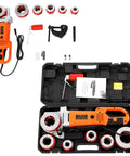 2300W Heavy Duty Electric Pipe Threader Machine With Six Durable Dies And Carrying Case, complete set with tool and accessories.