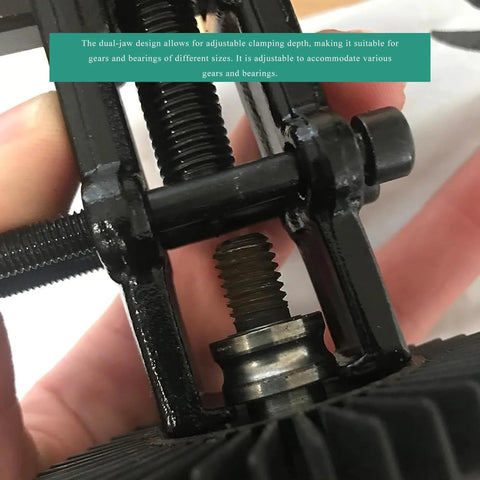 MUQIDA 4-inch two-jaw gear puller, black metal; close-up of adjustable jaws and threaded extraction screw.