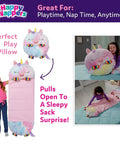 Rainbow Unicorn 2-In-1 Pillow and Sleep Sack, Cozy Nap Buddy for Travel and Sleepovers, in pink 54x20 size