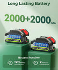 Cordless 20 Inch Hedge Trimmer With Battery Pack, 3000 RPM Brushless Motor shown with dual 2000mAh rechargeable batteries
