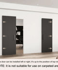 Concealed Sliding Barn Door With Soft Close For Interior Use, Black Vinyl Wrapped Hidden Barn Door, 30x84 Inches installed