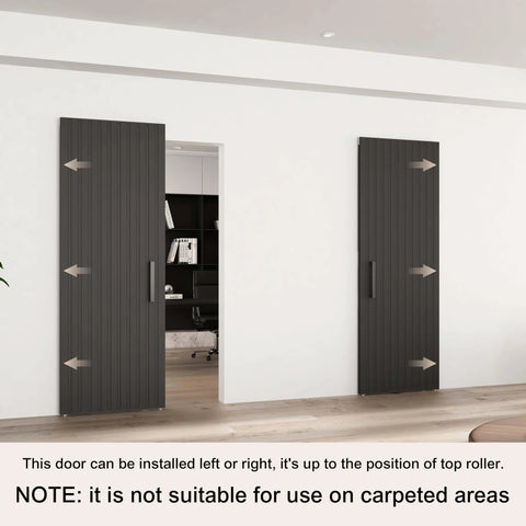Concealed Sliding Barn Door With Soft Close For Interior Use, Black Vinyl Wrapped Hidden Barn Door, 30x84 Inches installed