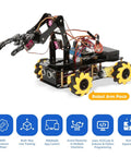 5DOF Smart Robot Arm And 4WD Remote Control Car Kit For Arduino Python Blockly Projects STEM Education Starter Kit For Teens 12 Plus And Adults Programmable Robotic Arm Car For Coding Practice Hands On Learning And Unique Gift.