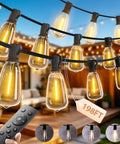 198 Ft Outdoor String Lights With Remote Dimming And Timer Waterproof Patio Lighting With Plastic Edison Bulbs glowing outdoors
