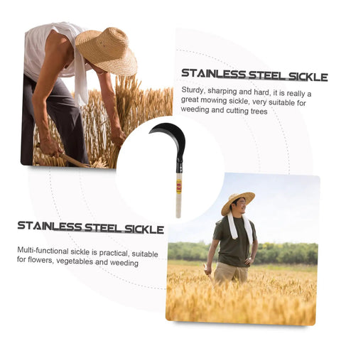 Multi Purpose Manganese Steel Garden Tool With Wooden Handle For Grass Cutting, Weeding, And Harvesting, Durable And Comfy