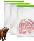 3 Pack Odor Proof Bear Bags For Food Storage, 12x20 inch reusable, showing raw meat inside bags with bear illustration