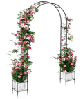 Heavy Duty Metal Garden Arch Trellis With Dual Planter Boxes For Climbing Plants In The Yard, Arched Archway For Roses Grapes Vegetables