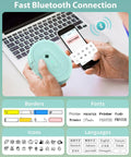 Compact Bluetooth Label Maker With Built In Rechargeable Battery And Ink Free Direct Thermal Printing For Effortless Home Organization And Straight Up Reliable Daily Labeling Jobs In Cool Green, showing mobile app interface.