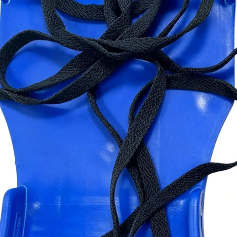 Adjustable Lawn Aeration Shoes With Pro Grade Heavy Duty Spike Design And ABS Plastic Sole, close-up image showing blue ABS plastic sole and black laces