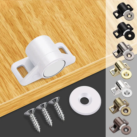 Heavy Duty Zinc Alloy Cabinet Door Magnets With Strong Magnetic Catch for kitchen cupboards and wardrobes shown with screws