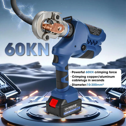 Heavy Duty Electric Hydraulic Crimping Tool For Copper Aluminum Wires Rechargeable Lithium Battery Cable Lug Crimper with 60KN crimping force.
