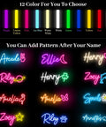 Custom Neon Sign Lit Up Name Sign LED Light For Wall Decor Bedroom Wedding Party Bar Shop with 12 color options and patterns.