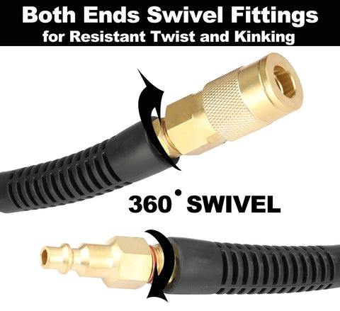 Built Tough 1/4 Inch Polyurethane Air Compressor Hose 100 Feet Long Flows Smooth Without Kinks Includes Swivel Fittings