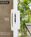 Sturdy White Diecast Sliding Patio Door Handle Pull Set Featuring Smooth Unkeyed Rotation For Mortise Lock Glass Doors Zero Hassle Upgrade Replacement Fits 3 15 16 Inch Hole Spacing And Total Bang For Buck, showing interior handle and exterior pull.