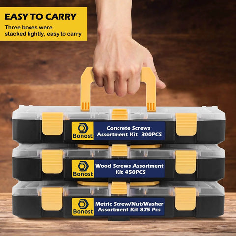 Do It All Concrete Screw And Fastener Kit 1625 Piece Assortment With Concrete Screws Nuts Bolts Washers And Wood Screws In A 3 Tray Organizer The Handy Toolbox Must Have For DIY Home And Carpentry Projects stacked organizer