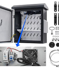 Heavy Duty Lockable Electrical Enclosure Rig, IP65 Waterproof Junction Box with internal components and shelf.