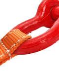 Close-up of Heavy Duty Three Quarter Inch D Ring Shackles Three Pack For Tow Strap Winch And Vehicle Recovery With Red Powder Coat