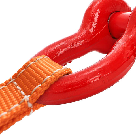 Close-up of Heavy Duty Three Quarter Inch D Ring Shackles Three Pack For Tow Strap Winch And Vehicle Recovery With Red Powder Coat