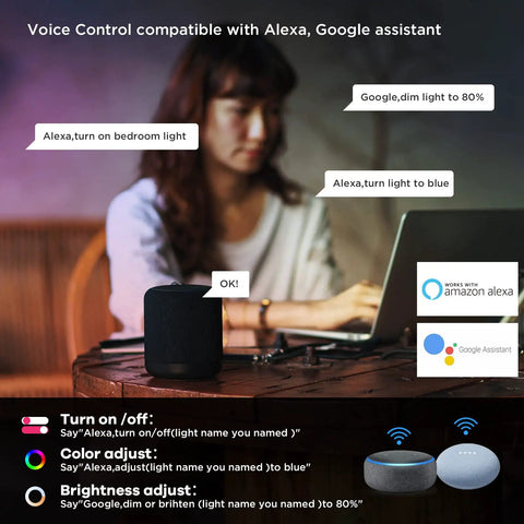 Person using voice control with speaker, demonstrating Totally Smart 12 Inch Flush Mount LED Ceiling Light 24W Dimmable with Alexa/Google.