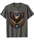 Badass Firefighter Oxygen Mask Rustic Hook Graphic Tee For Men In Asphalt Grey featuring an eagle emblem on a decorative shield.
