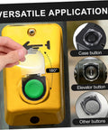 Person installing 4 Pack Power Button Cover Protectors For Elevators And Washing Machines, Plastic Push Button Guard
