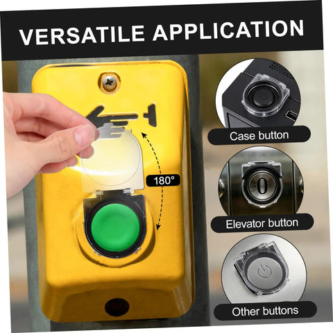 Person installing 4 Pack Power Button Cover Protectors For Elevators And Washing Machines, Plastic Push Button Guard