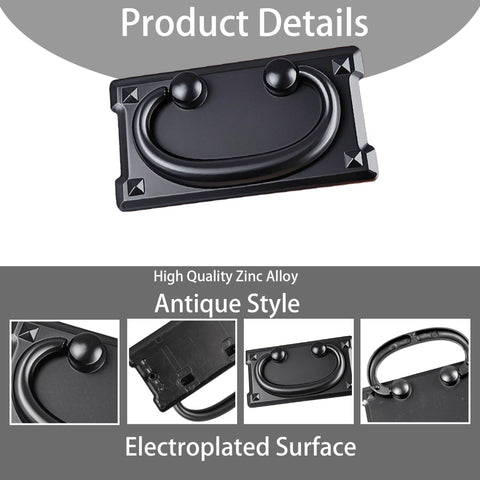 Two Pack Vintage Drawer Ring Pulls 3.78 Inch Black Zinc Alloy Cabinet Handles front and detail views, electroplated finish, 96x52mm