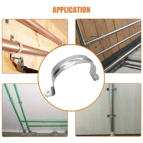Ten Pack 4 Inch Rigid Stainless Steel Pipe Straps With Two Hole U Brackets Widened Band Tension Clips application uses