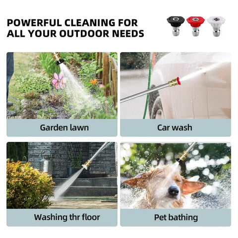 Power Washer Jet Nozzle Wand With Hydro Jet High Pressure Sprayer Tool Three Nozzles And Quick Connectors in use for various cleaning tasks