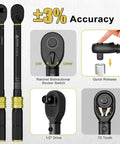 Heavy Duty Jumbo Crowfoot Wrench Set With One Half Inch Drive Click Torque Wrench Nine Piece Flare Nut Socket Kit Adapter And Extension Bar For Tight Engine Bays And Total Knockout Garage Fixer showing precision ratchet with quick release feature.