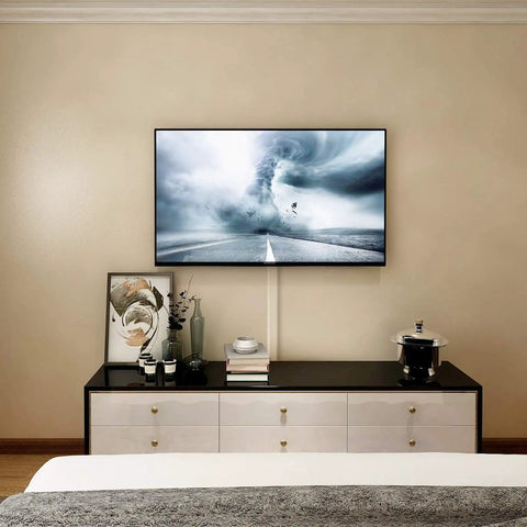No More Messy Cords TV Cord Cover Raceway On Wall 31.5 Inch Cable Management System in use behind wall-mounted TV
