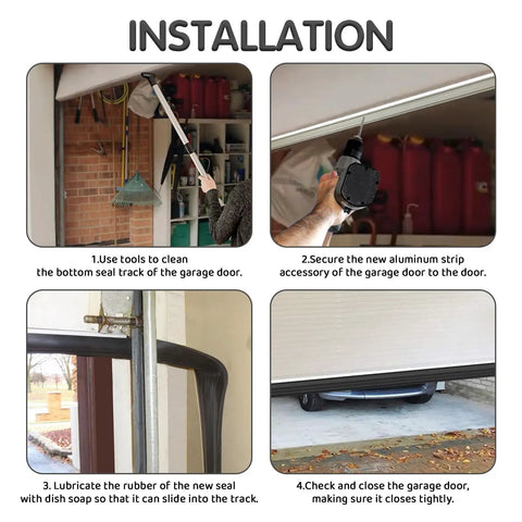 Heavy-Duty Garage Door Bottom Seal Kit With Pre-Drilled Aluminum Track Retainer Base installation process