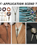 Must Have Bolo Tie Making Kit With 6 Alloy Cord Ends And 3 Iron Slide Clasps, Replacement Tips Buckle Accessories For DIY Western Neckties, Complete Craft Set For DIY Jewelry Making, sample bolo tie application scene