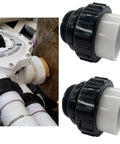 Hi-temp 2-inch PVC pool pump unions (2-pack) with black locking collars