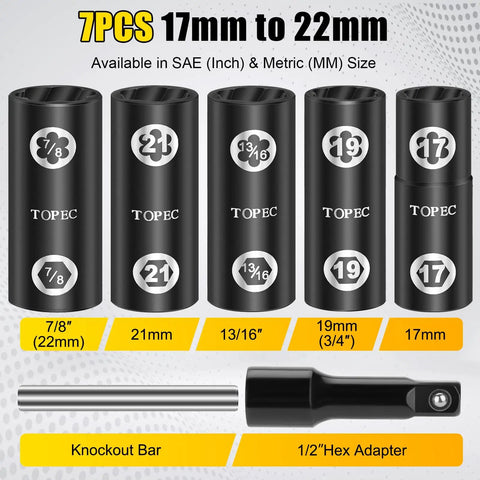 2-In-1 Lug Nut Extractor And Socket Kit For Wheel Locks, 7-Piece Flip Socket Set with Half Inch Drive