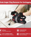 20 Volts Cordless Electric Drain Auger Equipped With Twenty Five Foot Pipe Snake And Household Drain Clog Remover for unclogging kitchen sink.