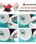 Heavy Duty Bench Buffer With Dual Eight Inch Buffing Wheels, High Speed Polishing Machine For Jewelry Metal Wood And Kitchen Knives in use.