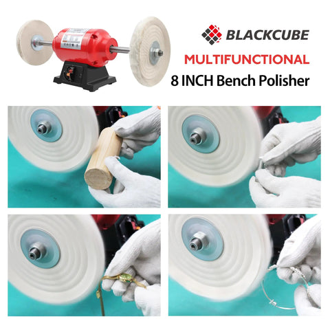 Heavy Duty Bench Buffer With Dual Eight Inch Buffing Wheels, High Speed Polishing Machine For Jewelry Metal Wood And Kitchen Knives in use.