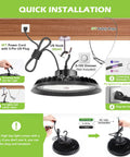 Quick installation guide for UFO LED High Bay Light 240W Beast Bright 30,000 Lumens 5000K with 5ft US Plug and safety rope