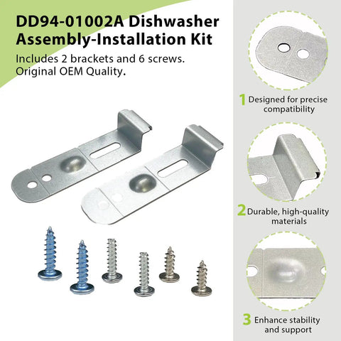 Knockout Samsung Dishwasher Mounting Bracket Kit Replaces Dd94 01002a includes 2 metal brackets and 6 screws for secure installation.