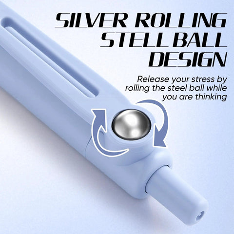 Close-up of Gel Pens Set Of 12 Silent Click Retractable Pens with silver rolling steel ball design for stress relief.