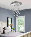 Dope Chrome Modern Crystal Raindrop Chandelier Flush Mount LED Ceiling Light Fixture Pendant Lamp in bedroom setting