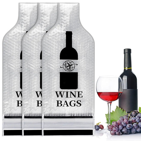 Travel Wine Bags 3 Pack Reusable Bottle Sleeves With Triple Leakproof Protection And Shock Absorbing Bubble Padding, PVC, grapes.
