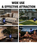 High Power Mosquito Zapper For Indoor Outdoor Use 20W 4200V Instant Grid shown in various settings: living room, garden, patio, and party.
