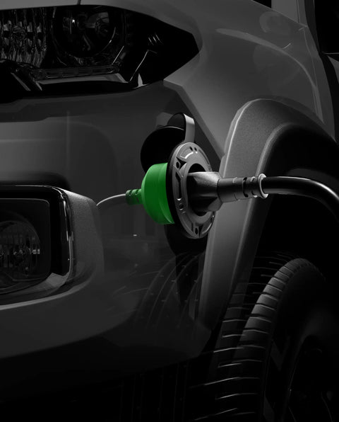 RV Shore Power Inlet Plug Kit With 16 Inch Extension Cord And Five In One T Blade Adapter connected to vehicle exterior.
