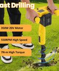 Cordless Electric Post Hole Digger With 11 By 3 Inch Auger Bit For Fence Posts, Garden And Farm Use in action, showing fast drilling
