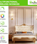 Set Of Two Wireless Wall Sconces With Rechargeable Dimmable Led Bulbs And Remote Control delivering vibrant shades in a bedroom setting.