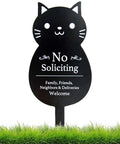 No Soliciting Sign For Home And Yard, Funny Black Cat Metal Sign, 16.5 By 7.1 Inches, Easy Inground Yard Stake on grass
