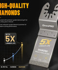 Heavy Duty Diamond Oscillating Saw Blades 4 Pack with industrial diamond grit for grout removal and long-lasting performance.