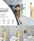 Gold Polished Floor Mounted Tub Filler Faucet With Handheld Sprayer showcasing features and operation details